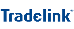 Logo of tradelink with a stylized font and a swoosh symbol above the letter 'i'.