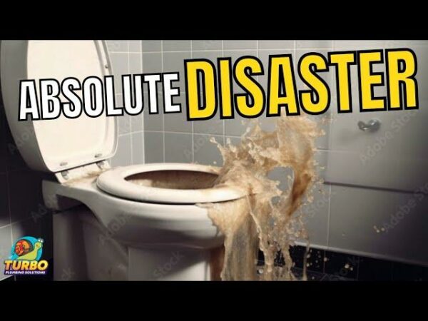 Toilet overflowing with water, under the text "Absolute Disaster.